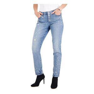 INC Women's Size 10/30 Blue Metallic Mid-rise Straight leg Jeans PM150AFA